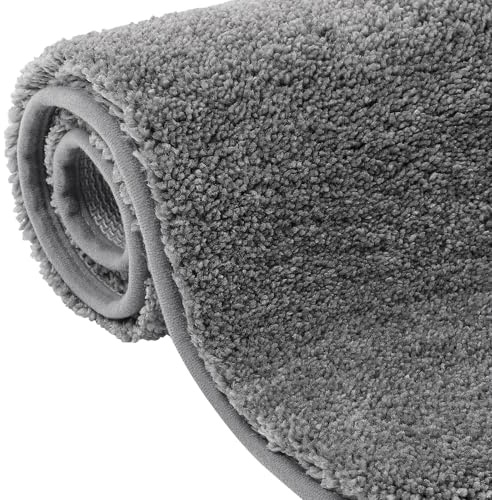 Tappeto da Bagno, 50x80 cm – 3X Maggiore Durata, Resiste all'Appiattimento e alla Perdita di Pelucchi, Antiscivolo, Assorbente e Morbida Microfibra ad Alta Resilienza per Bagni Frequentati – Grigio