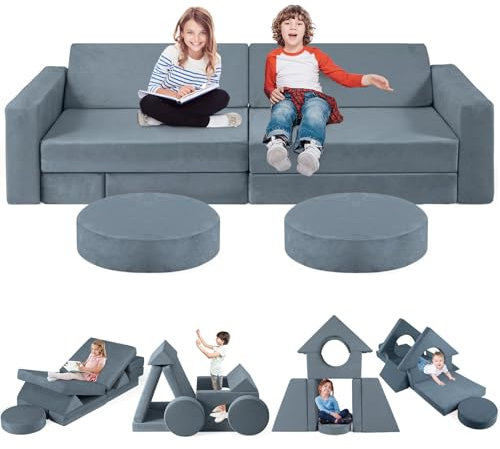 Spielsofa für Kinder, Modulares Kinder Sofa Couch, Vielseitige über 500 Frei Baubare DIY-Festungen zum Spielen,Kreativität,Schlafen, Abnehmbar Spielsofa für Kinder für Spielzimmer,Schlafzimmer Möbel
