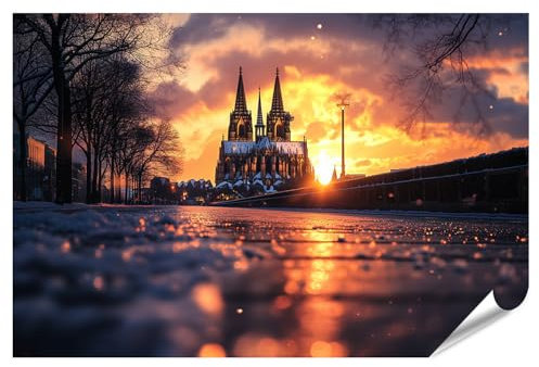 islandburner Prime XXL Bild Poster Sonnenuntergang hinter dem Kölner Dom Premium Bilder Fotodruck