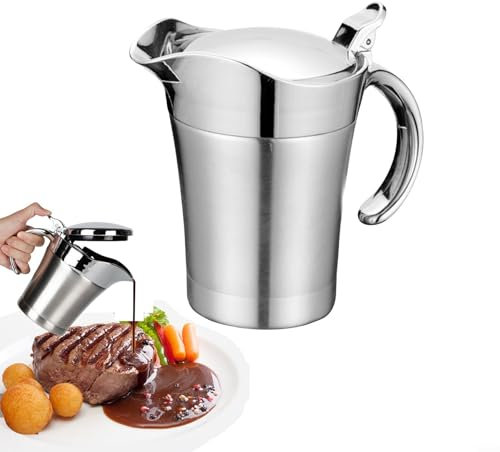 Saucière isotherme à double isolation en acier inoxydable avec couvercle à charnière, pichet à sauce isotherme pour sauce ou crème à la maison et à la cuisine, 750 ml