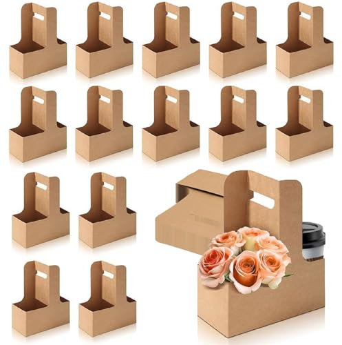 Porte-Boissons en Carton Kraft,Porte-gobelet en Papier Kraft À Emporter,pour 2 Tasses,pour Boissons Chaudes et Froides, Plats à Emporter,Café et Restaurant,17.5 * 8 * 22.5cm,15 Pièces
