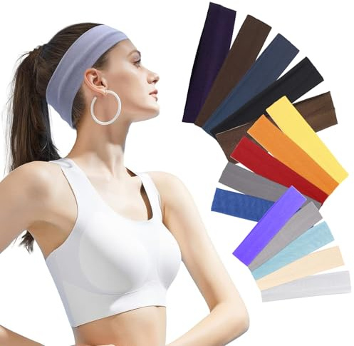 KAIYAYA 15 Stück Haarband Damen Dünn Sommer,Elastische Stirnband Damen Haarband Herren rutschfest Stirnband,Stirnband Damen Sport für Frauen Yoga Workout Fitness Headbands Gym Haarschmuck