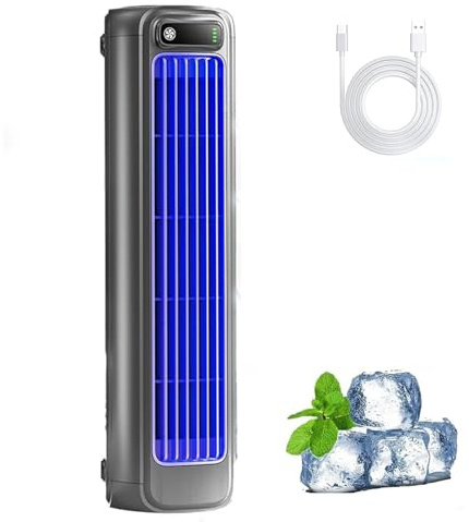 Cooling Ace Mini climatiseur portable silencieux avec 3 vitesses et écran tactile LED, charge USB, petit ventilateur tour pour la maison, le bureau, la chambre, les voyages (gris)