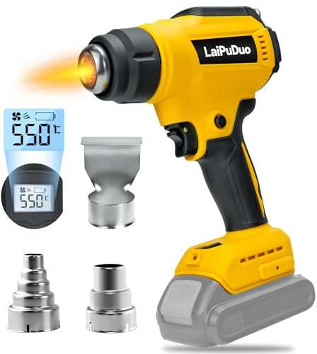 Cordless Heat Gun for De-Walt 20v Battery, 2-Temp Setting 86℉-1022℉(30°C-550°C) Hot Air Gun, 300W Fast Heating with 3 Nozzles for Welding, Shrink Tubing(No Battery)