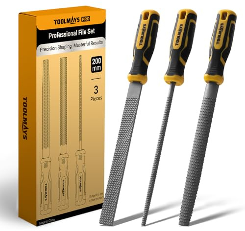 TOOLMAYS Wood Rasp File Set 3PCS, 200mm Wood Flie Set Includes Flat Butt Rasp, Half Round and Round Rasp, Wood Files for Woodworking