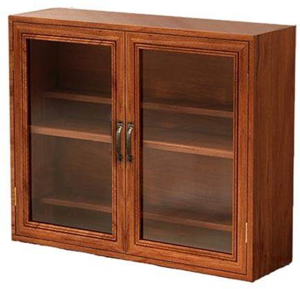 Holzvitrine für Sammlerstücke, große Aufbewahrungsvitrine für Zuhause, Büro, Spielzimmer oder Schlafzimmer, Dekoration, brauner Kurio-Koffer mit Figuren, Ornamenten, Racks (45 x 13 x 37 cm)