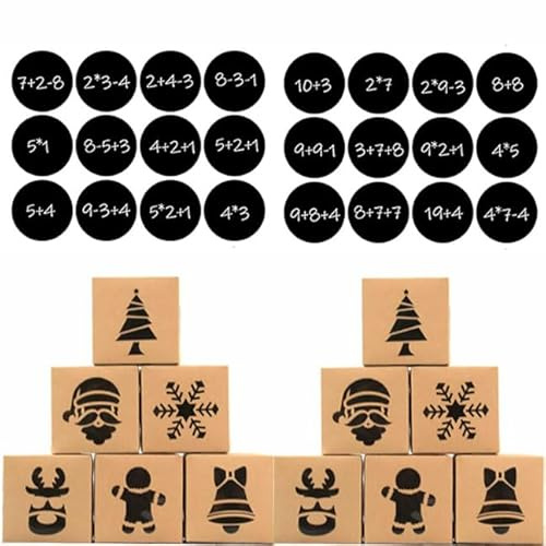 HERZWILD Lot de 24 boîtes de calendrier de l'Avent à remplir avec autocollants numérotés - Calendrier de Noël DIY Kit de bricolage - Boîtes à remplir pour Noël (D-6type)