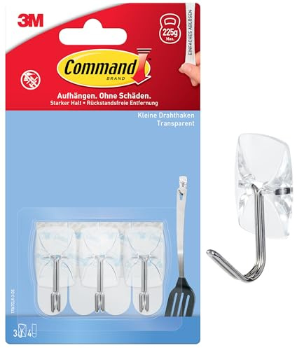 Command Crochets de suspension, 3 crochets transparents avec pointes métalliques, 4 bandes adhésives - Organiser sans trous ni perçage
