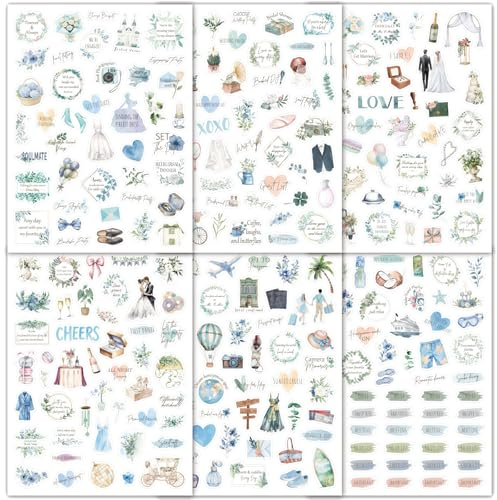 BSITSSS 12 Fogli Stickers Matrimonio, 546 Pezzi Adesivi Scrapbooking Album, Stickers Aesthetic per Libro Ospiti Matrimonio Viaggio Tenerini Diario Laptop Cellulare