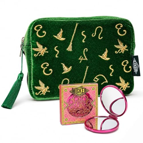 Corsair Toiletries Official Wicked Gift Set – Green Cosmetic Bag with Pink Compact Mirror for Travel & Cosmetic Storage