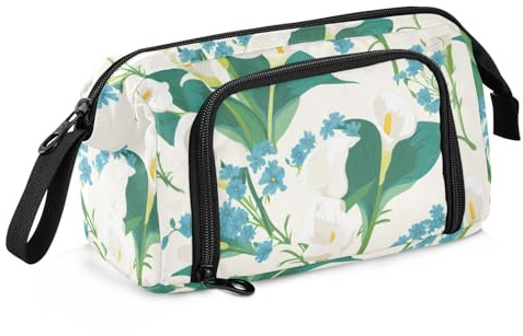 KLL Trousse à crayons vintage avec fente pour garçons et adolescents Motif fleurs de lys Blanc/bleu/vert