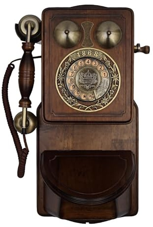 KHYTEBV Téléphones muraux Vintage pour Ligne Fixe, Montage Mural, téléphone rétro à Cadran Rotatif, téléphone Filaire à l'ancienne avec Double Sonnerie mécanique et électronique