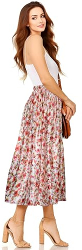 Women's Floral A-Line Midi Skirt Pull-On Style with Elasticated Waist