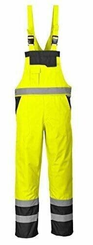 Hi Vis Waterproof Bib and Brace Dungarees – Reflective Safety & Waterproof Overalls for Men and Women – High Visibility Workwear Trousers with Multiple Pockets – Orange/Navy, Yellow/Navy (S–4XL)