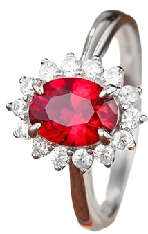 Wycian Eheringe Frauen Ring mit Steinen 18 Karat Weißgold Eleganter Ovaler 4-Krallen-Laborrubin 1,9 CT mit Rundem Moissanit Größe 63 (20.1) Massiv, Nicht Plattiert Beliebt für Damen Hochzeit Schmuck