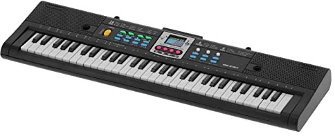 POENVFPO 61-Key Electric Piano Keyboard with Microphone, Black Mini Digital Piano for Beginners and Kids, Portable Musical Instrument with Teaching Mode, 16 Tones, 6 Rhythms