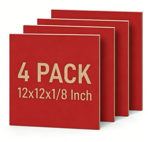 Creatorally Confezione da 4 fogli di tiglio rosso per artigianato, 30,5 x 30,5 x 0,3 cm (3 mm) compensato non finito per taglio e incisione laser, ornamenti fai da te e modelli architettonici