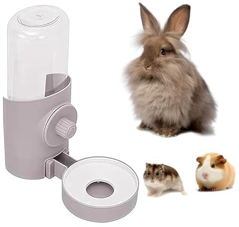500 ml Kanin, Hamster drickskål, kanindricksskål för bur, automatisk droppfri vattendispenser, stor hamstervattenflaska, för pig, chinchillor, igelkottar och ekorrar osv. (grå)
