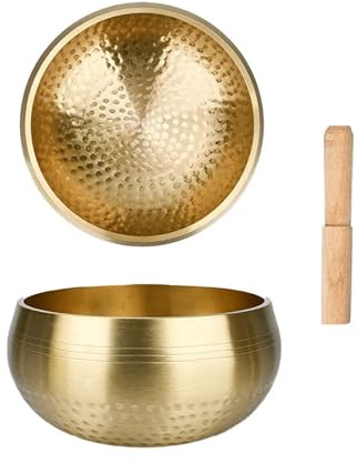 Cuenco Tibetano Cuenco tibetano de latón, instrumento meditación yoga sánscrito for sonido, curación artesanal, alivio del estrés, Buda, mindfulness(13cm)