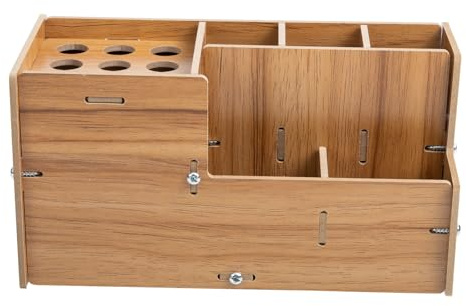 PRETYZOOM Boîte à Outils de Coiffure en Bois Pratique et Antidérapante pour Salon et Barbershop, Porte-ciseaux Organisé pour Professionnels Rangement Fonctionnel