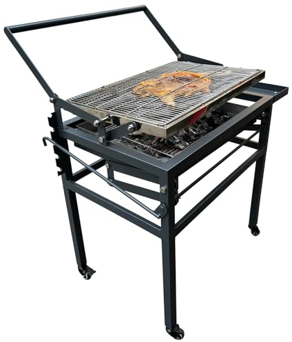 Barbecue portatile con funzione di rotazione a 360°, griglia in acciaio inox, vassoio regolabile per cucinare all'aperto e campeggio