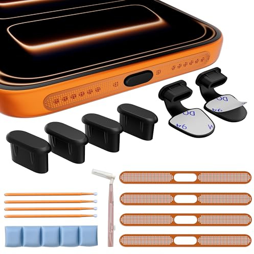USB C dammskydd och iPhone-högtalare, dammskydd och rengöringssats för iPhone 17/16/15-serien och liknande smartphones, rengöringssats med verktyg för rengöring av laddningsport, grill, högtalare