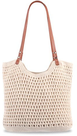 Synther Straw Bag for Women, Beige Straw Beach Bag with Zip, Large Capacity Summer Crochet Beach Bag Bohemian Woven Tote Bag Shoulder Bag for Travel Holiday Shopping Daily Use