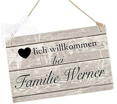 Türschild Familie personalisiert mit Namen für die Haustür aus Holz, Haustürschild Herzlich Willkommen bei Familie, Namensschild als Geschenkidee zum Einzug, Umzug, Hochzeit Hochzeitsgeschenk