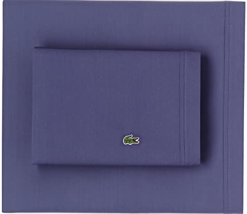 Lacoste 100% Cotton Percale 4-Piece Sheet Set – Cool, Crisp, Matte, and Durable, Oeko-Tex Certified – Solid, Vintage Indigo, Queen