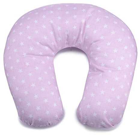 PEKITAS Cojín de Lactancia Grande XL 52 X 48 CM Funda Lavable con Cremallera,algodón para Bebes,ergonómico, dureza Media y Optima,Fabricado en la España - Color Rosa Estrellas