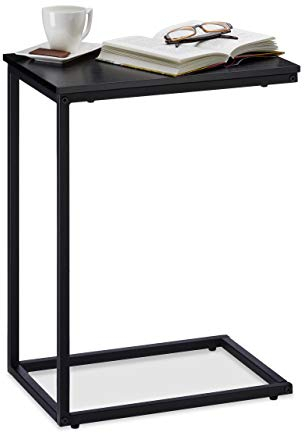 Relaxdays Tavolino a C, Tavolo Laterale da Divano, Struttura in Acciaio, Pannello Melaminico, da Salotto H: 60 cm, Nero