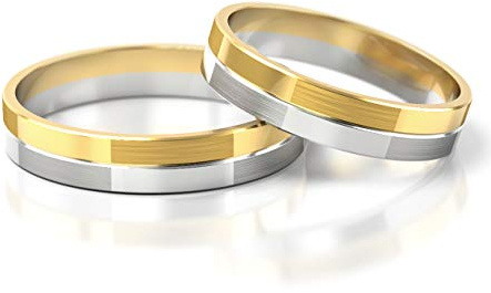 JC Gold Trauringe - Gelbgold Weißgold Eheringe Bicolor inklusive Stein und Gravur im Paarpreis PL246 (14 Karat (585) Bicolor)