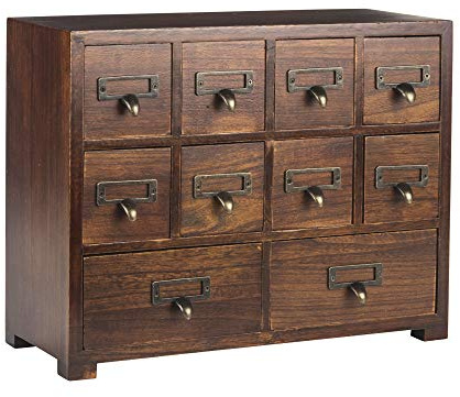 Traditional Card Catalog Solid Wood Small Chinese Medicine Small Curio Cabinet l Vintage Retro Look Tea Storage Organizer Apothecary Drawer Dresser l Modern Gadget Coffee Shelf | FULLY ASSEMBLED