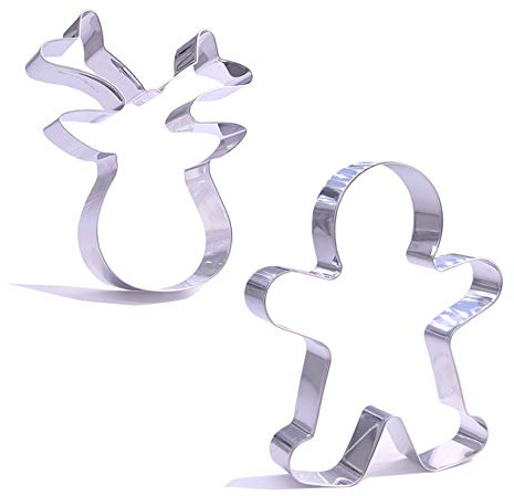 Set di 2 formine giganti per biscotti di Natale, 12,7 cm, con volto di Babbo Natale, omino di pan di zenzero, in acciaio inox