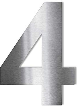 Metzler® Hausnummer Edelstahl selbstklebend mit 3D-Design und moderner Arial-Schrift Silber matt 75 mm wetterfest pflegeleicht einfache Montage für außen langlebige Ziffer 4 hochwertig verarbeitet
