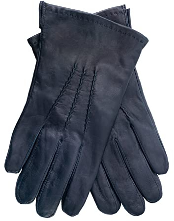 EEM guantes de cuero para hombre, cuero italiano suave, forro polar suave, forma clásica, azul marino XL