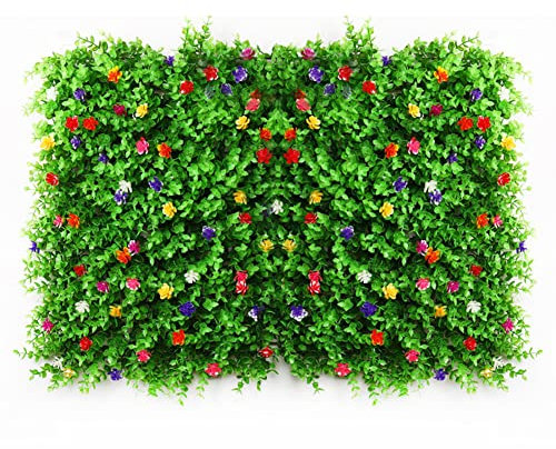 Artificial Hedge With Flowers Faux Greenery Privacy Screens Green Hedge Backdrop Plastic Garden Fake Fence Mat Panel Trellis Wall Decoration,for Outdoor Garden Backyard 4060CM