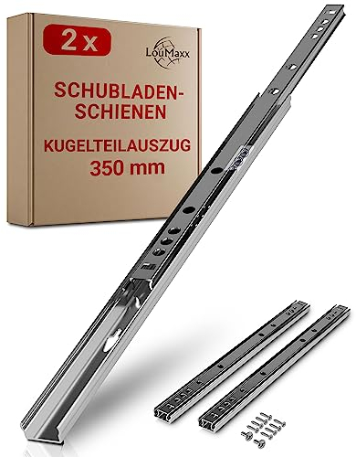 LouMaxx Kugelauszug 2er Set Schubladenschienen 27 mm Nut | 350 mm Schienen Schublade | Schubladen Schienensystem mit Teilauszug