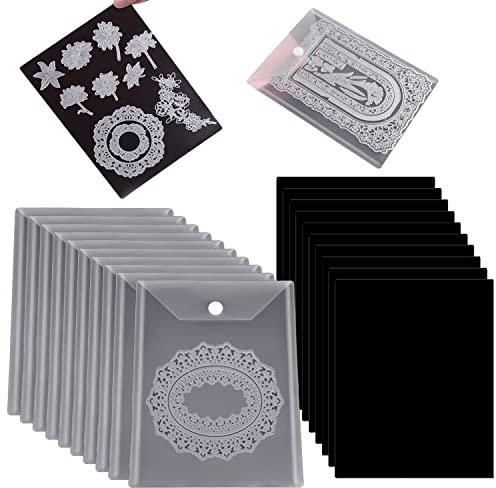 OTCRAFT 10 st 7 x 9,4 tum genomskinliga kuvertfickor i plast och 10 st mjuka magnetark (0,5 cm) för att skära matriser schabloner hantverk stansar frimärken set bra för stämpel matrisförvaring