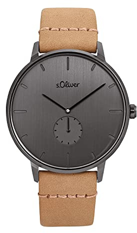 s.Oliver Armbanduhr Herren Quarzuhr Analog, mit Leder Armband, 5 bar Wasserdicht, Kommt in Uhren Geschenk Box