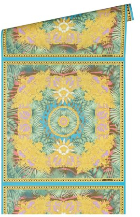 A.S. Création VERSACE WALLPAPER Dschungel Tapete Luxus 387031 Bunt Grün Palmen Lila Gold Blau Logo Medusa 10,05x0,70m Made in Germany