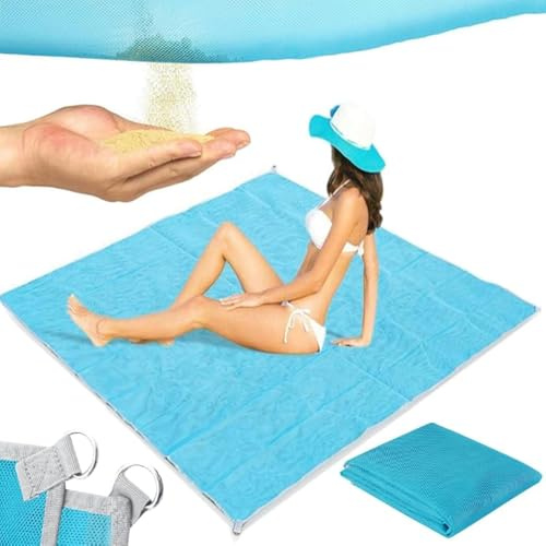 Retoo Tapis de Plage Couverture de Plage Tapis sans-Sable Couverture de Pique Sac en Maille pour fête de Plage Voyages Camping et Festival de Musique Bleu 200 x 200 cm