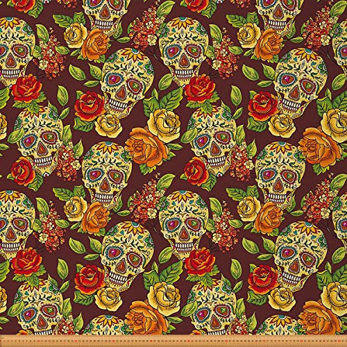 Sugar Skull Fabric Meterware Halloween Retro Floral Leaves Polsterstoff Autumn Rose Flower Dekostoff Mandala Drinnen Draußen Fabric DIY Kunst Waterproof Fabric Orange Green 184 x 150 (HxB)