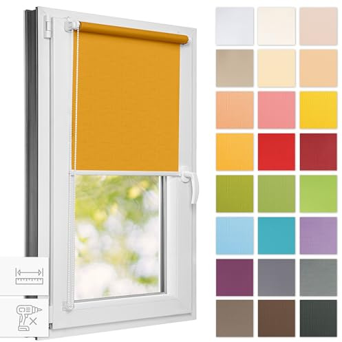 Estika Rollo für Fenster ohne Bohren - 75cm x 150cm - Gold - 25 Stofffarben, Klemmfix Montage, Fensterrollos für innen, Sichtschutz für Fenster und Balkontür (75 cm Stoffbreite)