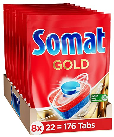 Somat Gold Spülmaschinen Tabs (176 Tabs), Geschirrspül Tabs für strahlend sauberes Geschirr auch bei niedrigen Temperaturen, Extra-Kraft gegen Eingebranntes