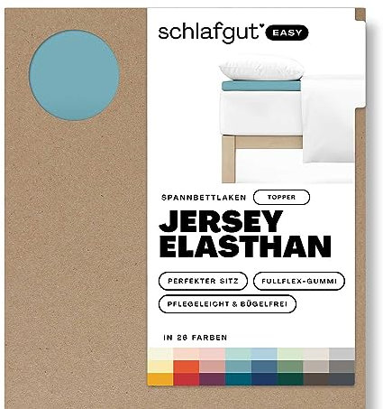 Schlafgut Easy Jersey Elasthan Topper Spannbettlaken 90x190 bis 100x220 Petrol Mid, Spannbetttuch aus superweicher Baumwolle mit Elasthan