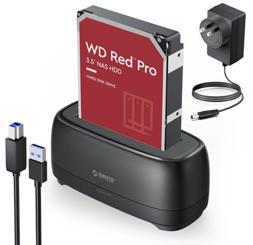 ORICO External Hard Drive Docking Station for 2.5/3.5 Inch HDD SSD USB 3.0 to SATA Hard Drive Dock Up to 22TB Support UASP 12V Power Adapter Supply-DD18
