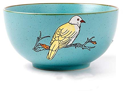 Fiori e Uccelli Dipinti a Mano Puri Set di Posate da tavola in Ceramica Ciotola di zuppa di Noodle Ciotola di Riso Piatto di Bistecca Occidentale Piatto di Pesce Piatti Blu