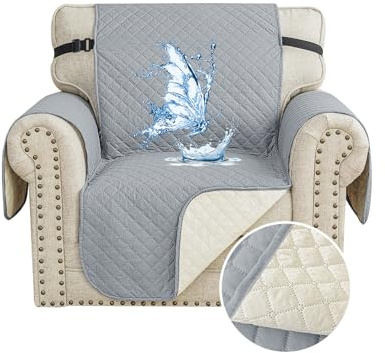 CYCMACO Wasserdicht Sofa Überzug 1 Sitzer, Sesselhusse Haustier Katze Hunde, Sofaschoner rutschfest, Universal Couchüberzug Waschbar, Sofa Covers Mit Armlehnen, Hellgrau