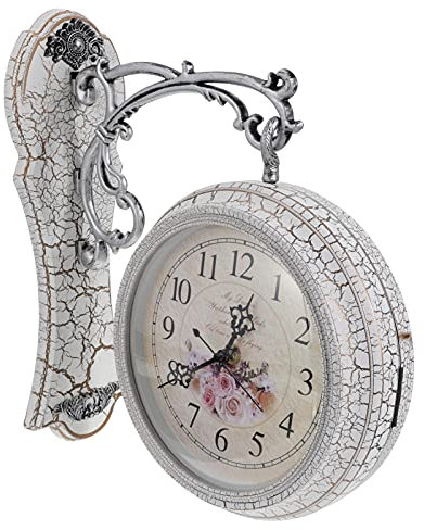 Orologio da parete bifacciale con supporto a parete for scorrimento Stazione ferroviaria Stile Orologio da appendere in metallo vintage Ornamento da parete in ferro battuto Decorazione artistica indus